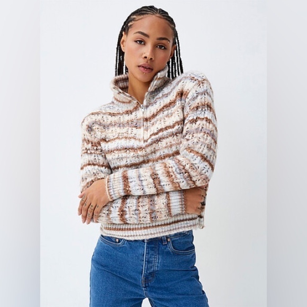 Hippie Rose Aztec Fleece Quarter Zip Cropped Sweater Small